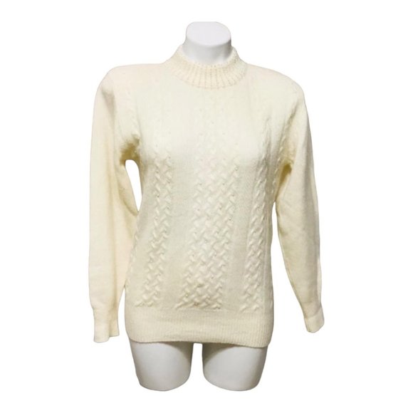 C. Webb Vintage Small Cable Knit Beaded Lambswool Sweater - Picture 2 of 9